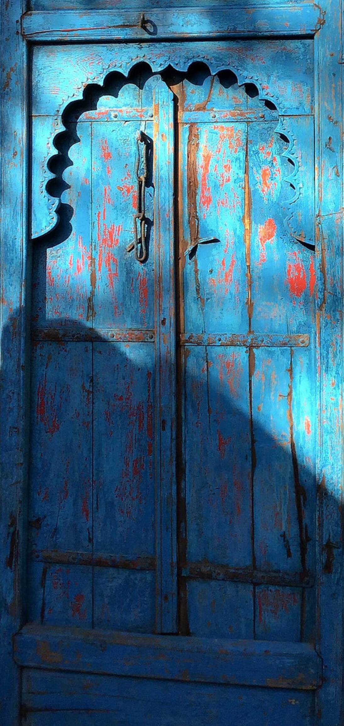 Small old door, Indian furniture, beautiful blue patina