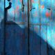 Small old door, Indian furniture, beautiful blue patina