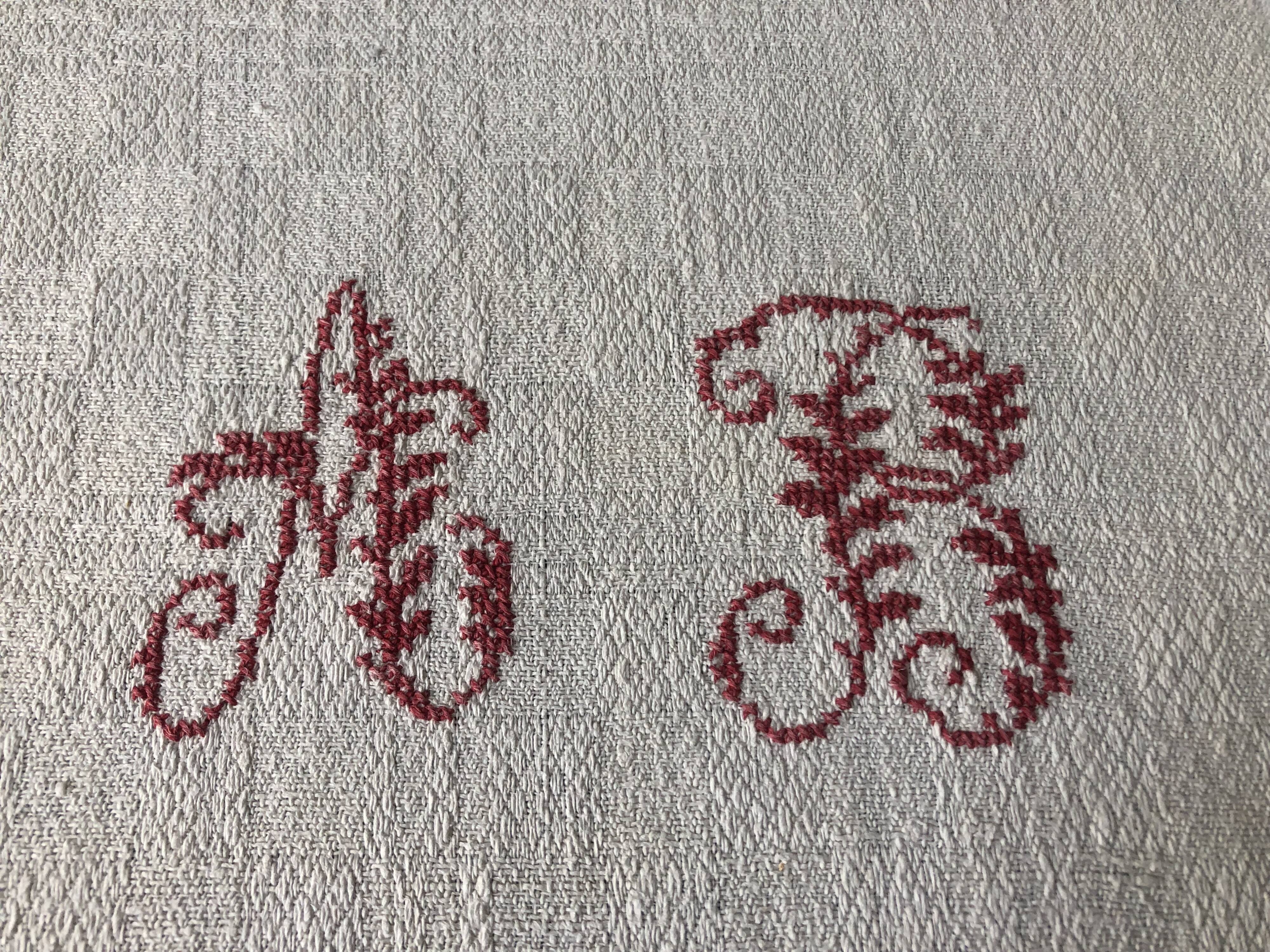 Tablecloth with AB monogram, antique linen
