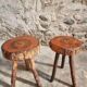 Vintage wooden tripod stools, set of 2, France 1960s