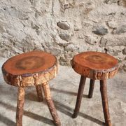 Vintage wooden tripod stools, set of 2, France 1960s