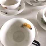 4 cups and cups in fine Limoges porcelain signed LC 60s