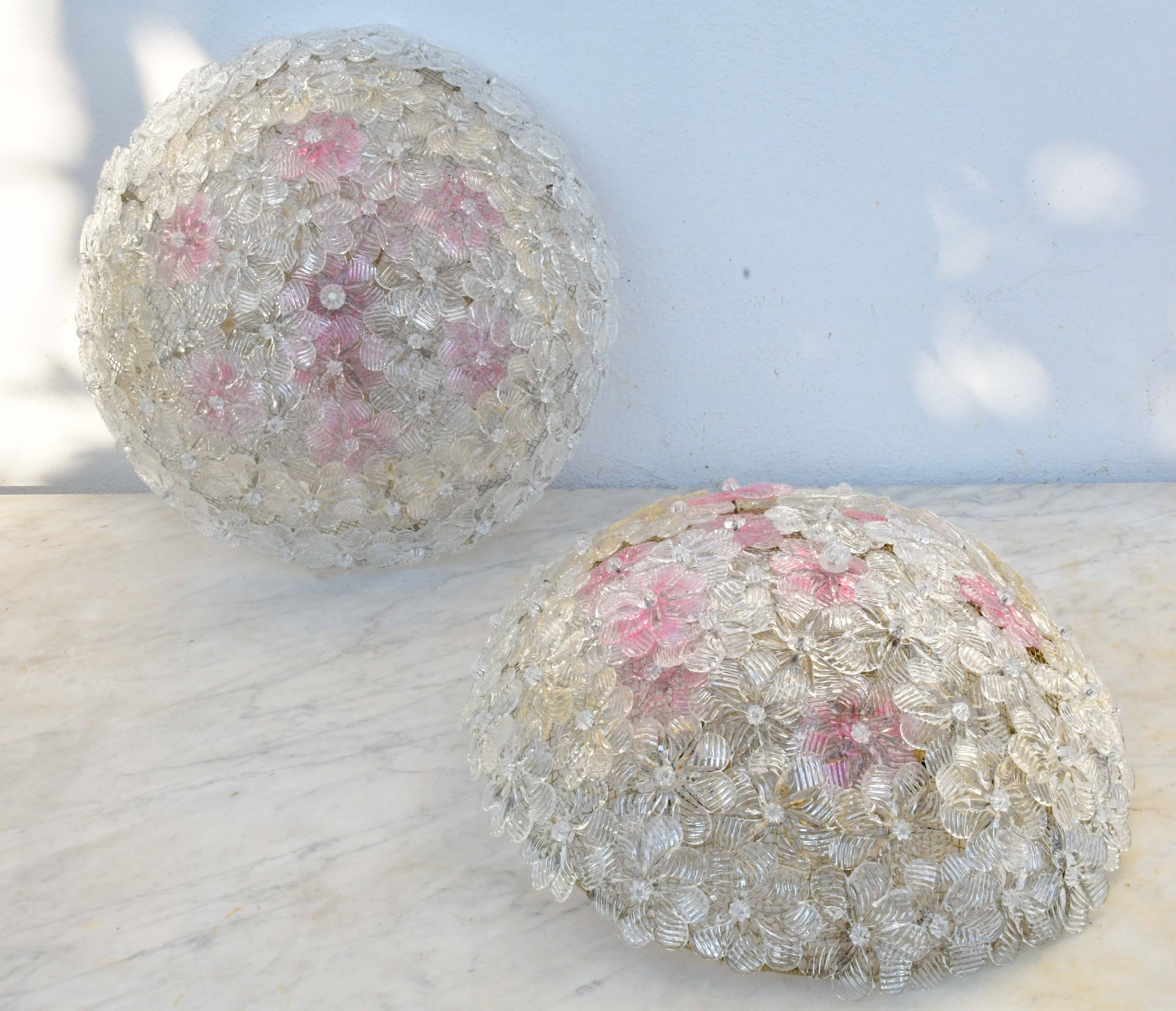 Amazing set of 2 Murano glass ceiling flower by Seguso for Venini