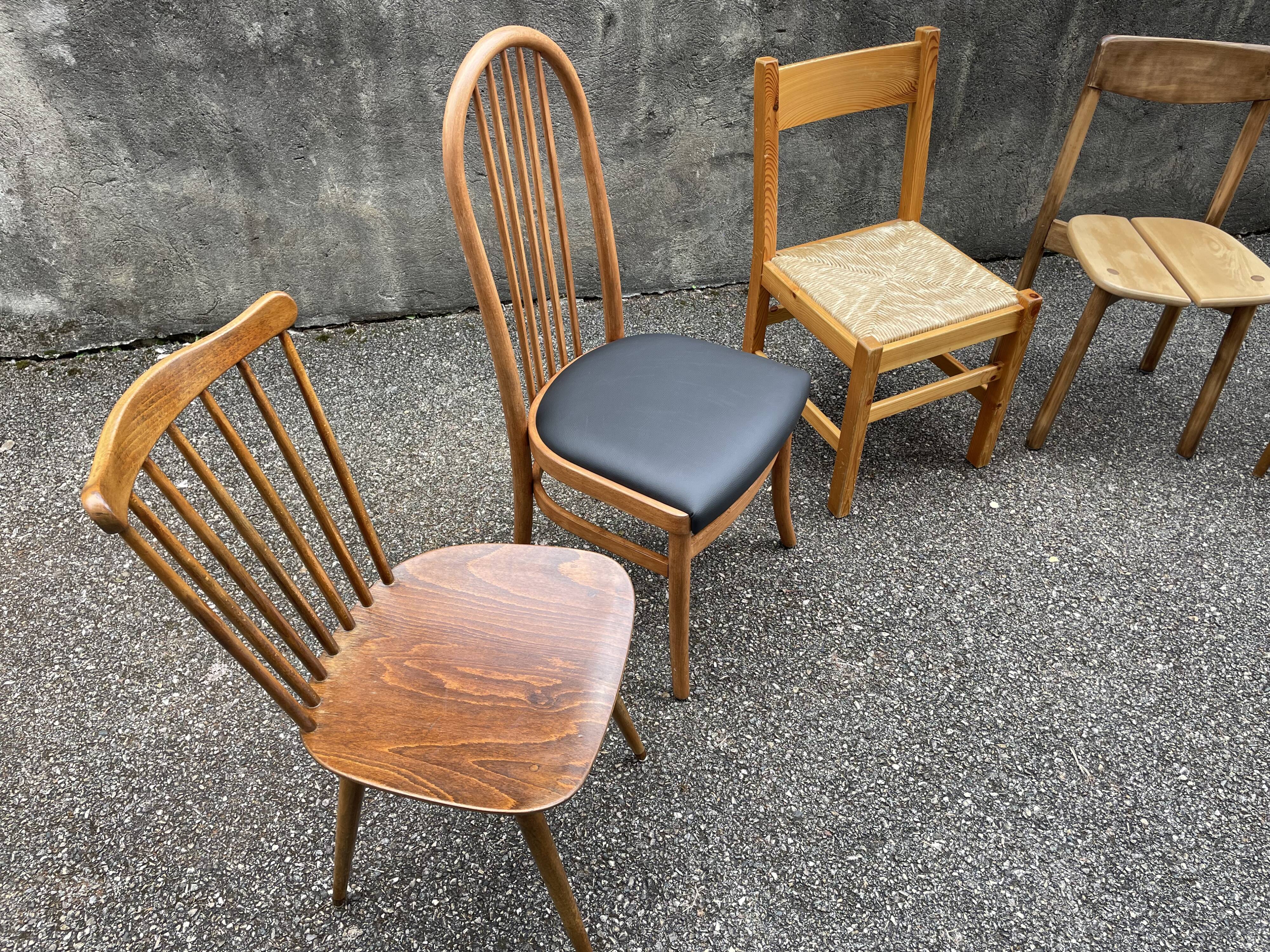 Series of 6 mismatched vintage chairs