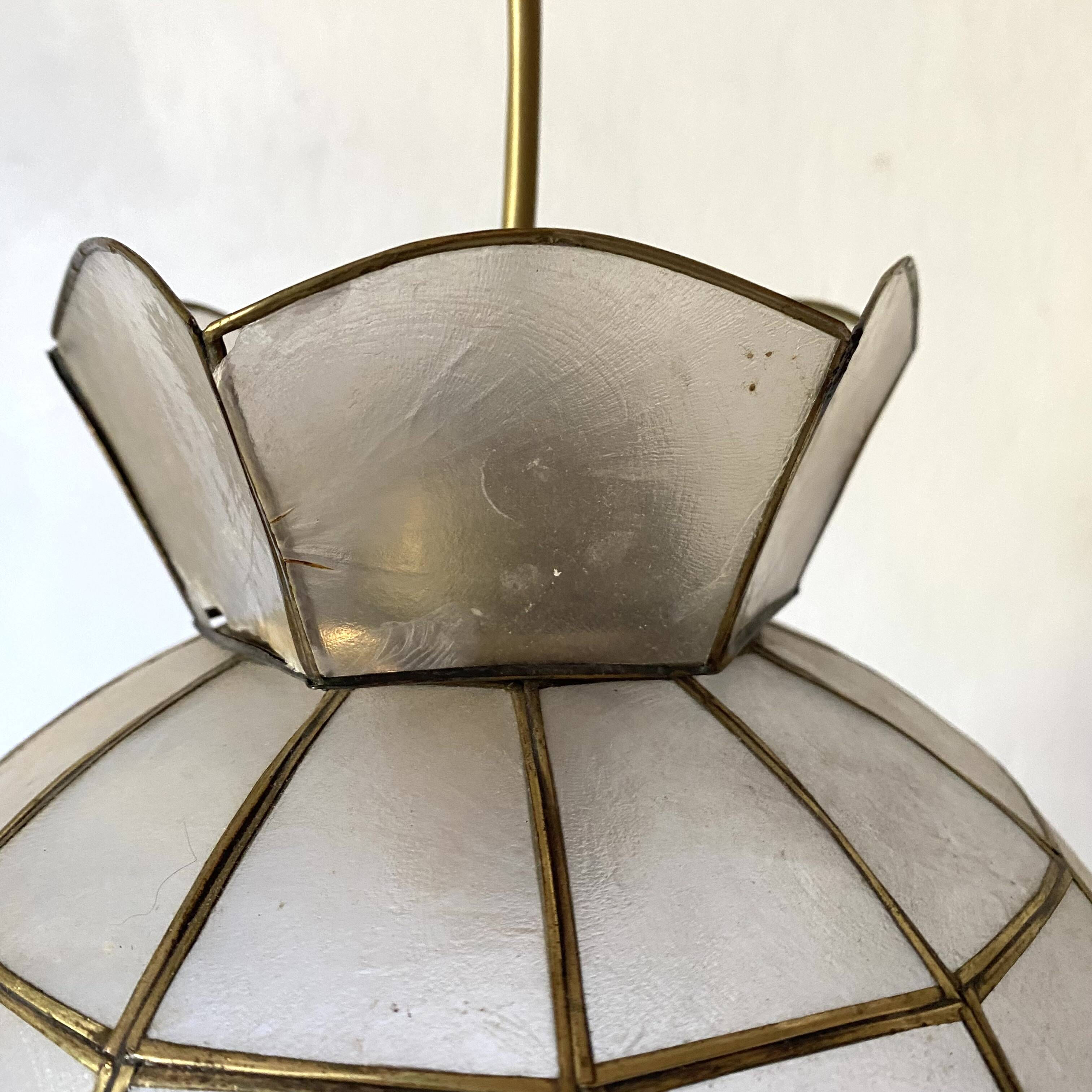 Vintage mother-of-pearl and brass pendant light