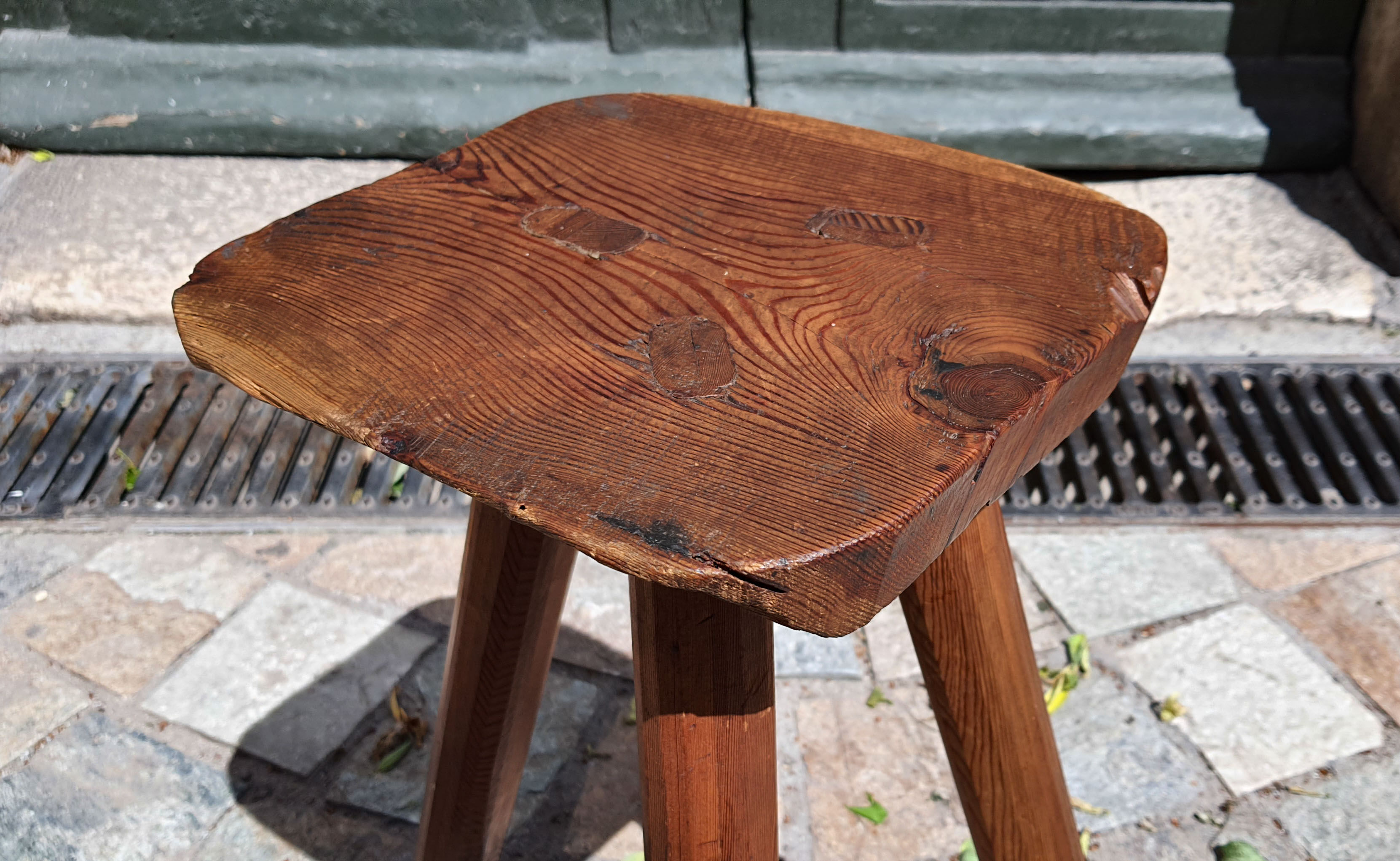 Brutalist solid wood trepied stool
