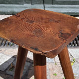 Brutalist solid wood trepied stool
