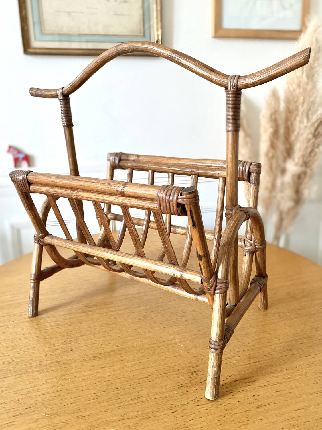 Vintage bamboo rattan magazine rack
