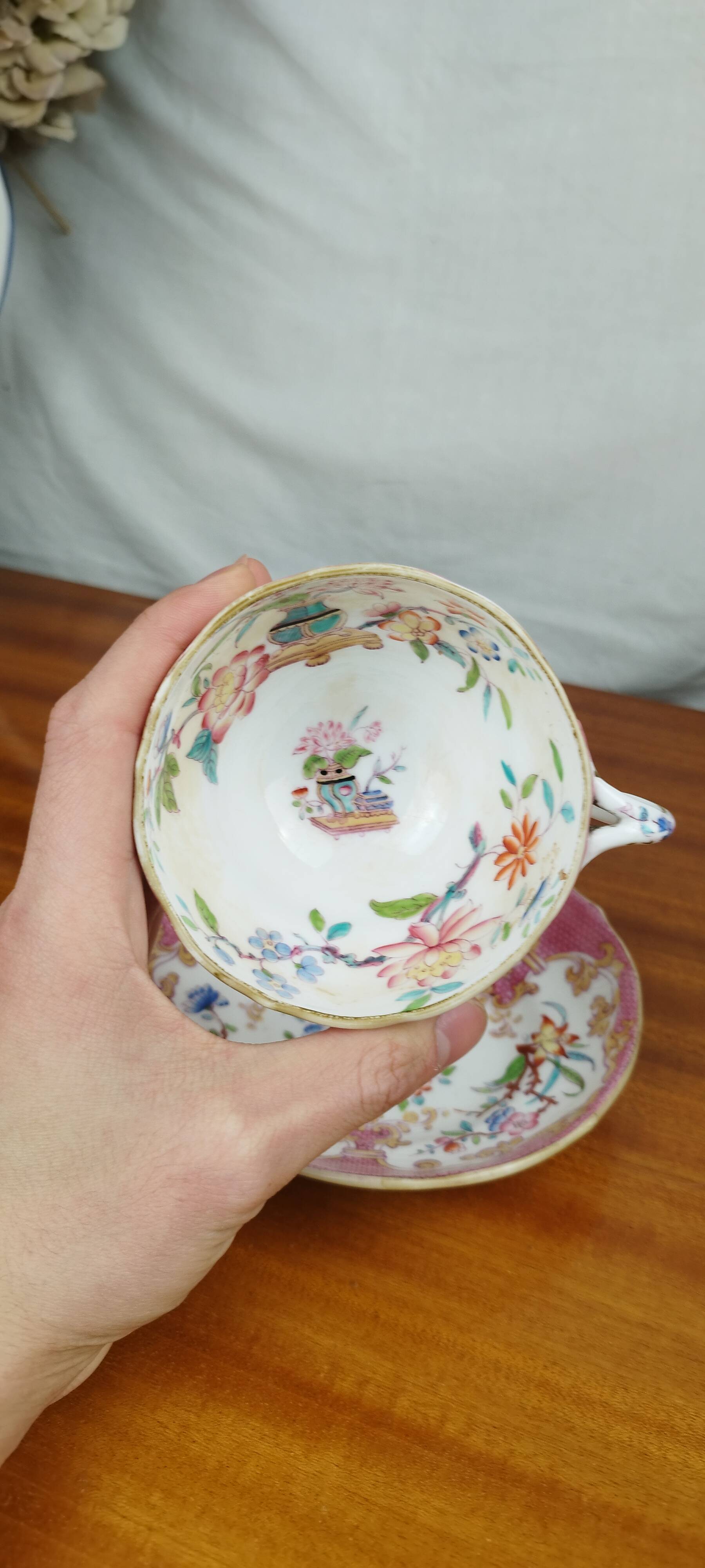 Porcelain Cup & Saucer, Palais Royal Lahoche in Paris, 19th Century Chinese Decor