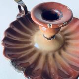 Bougeoir ancien en métal émaillé marron