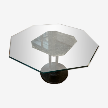 Glass table with industrial leg