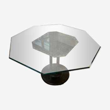 Table en verre avec pied industriel