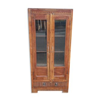 Teak glass cabinet two doors and a drawer