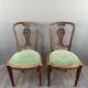 8 Vintage Wooden Chairs With Green Velvet Seat 20th Century
