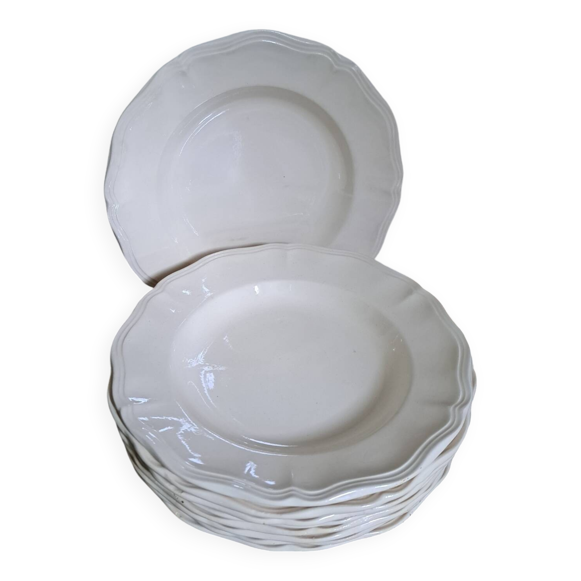 Set of 9 Sarguemines ivory soup plates