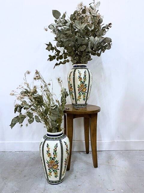 Pair of Boch Frères La Louvière vases, floral decoration signed Charles Catteau