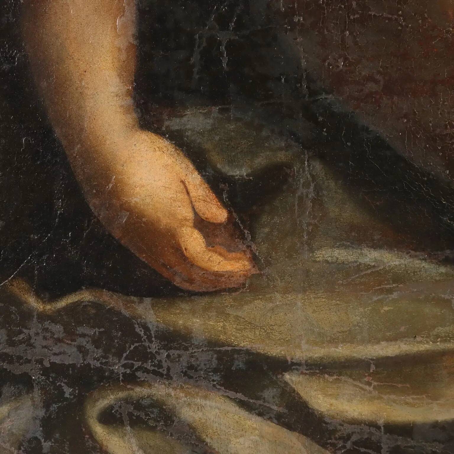 Ancient painting "Adoration of the Child" oil on canvas 17th Century
