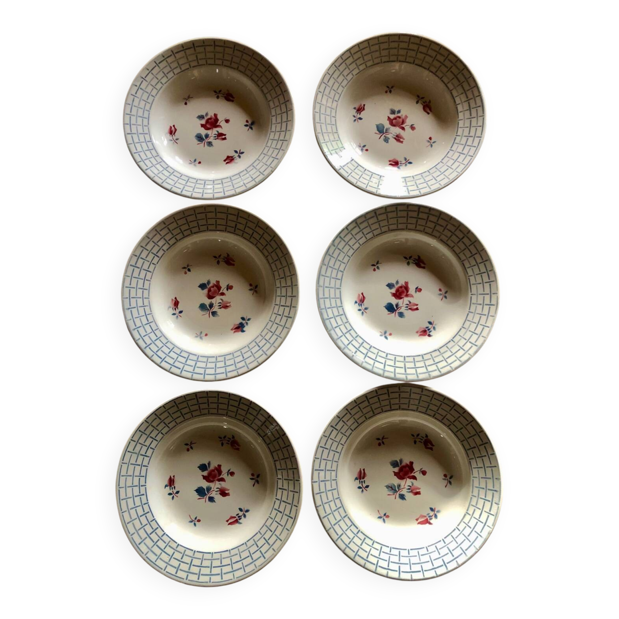 "Roseraie" soup plates from Digoin and Sarreguemines