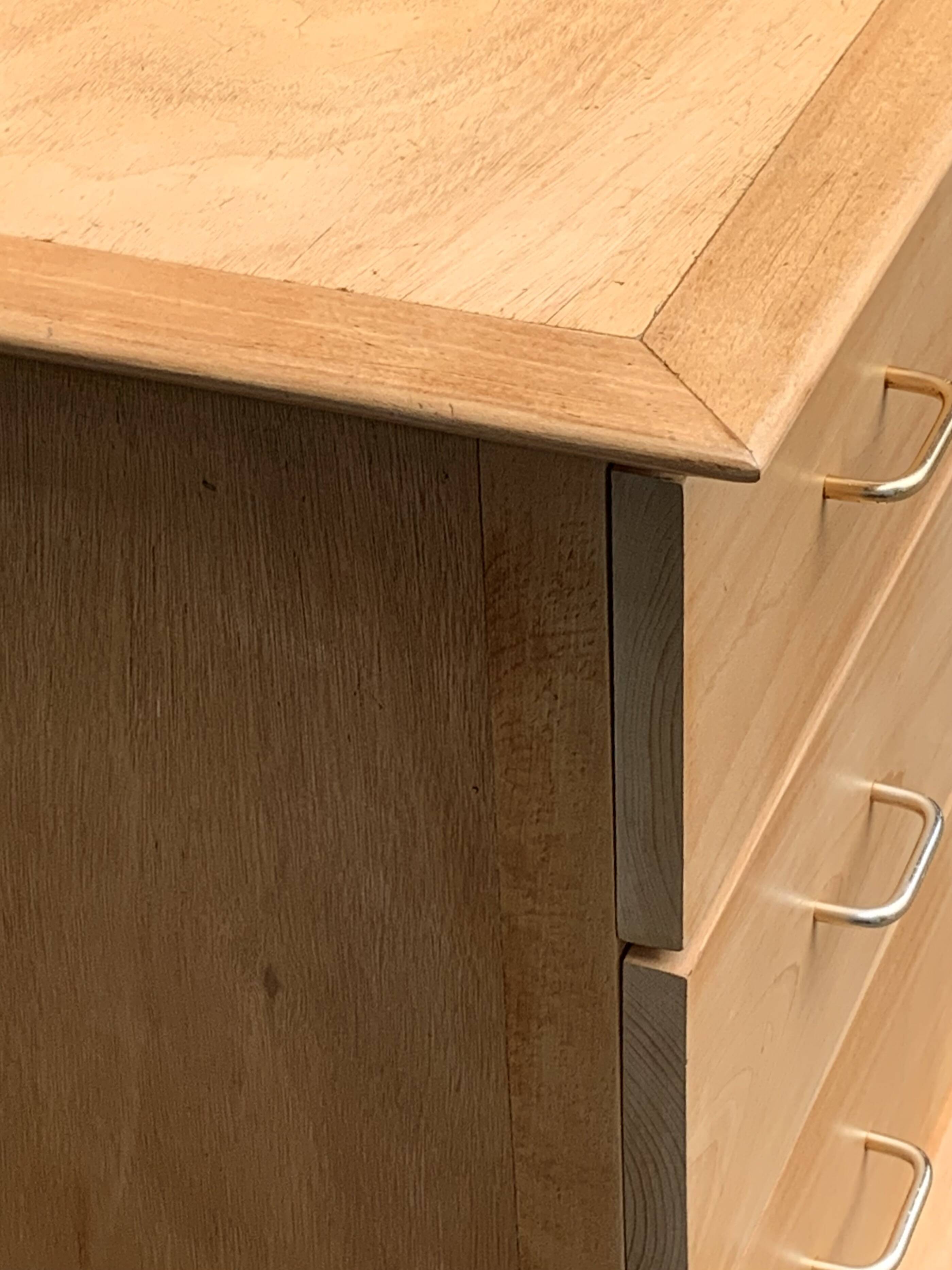 Vintage chest of drawers with compass feet, solid raw beech, 1960s