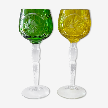 Set of 2 crystal glasses, colored wine glasses