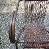 Pair of perforated metal armchairs by René Malaval 1950