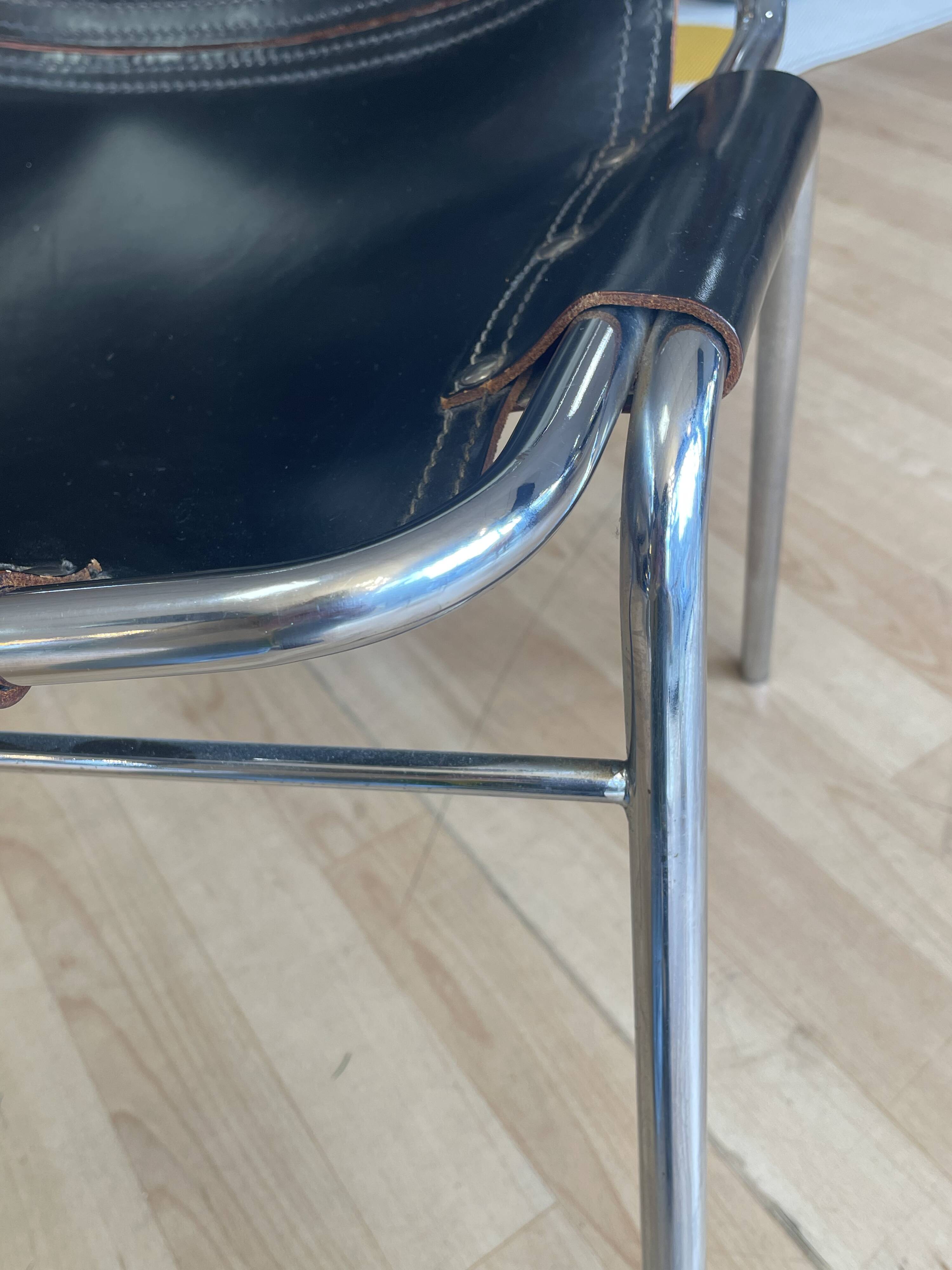 Dal Vera "Les Arcs" chair, black leather and chrome aluminum, 70s