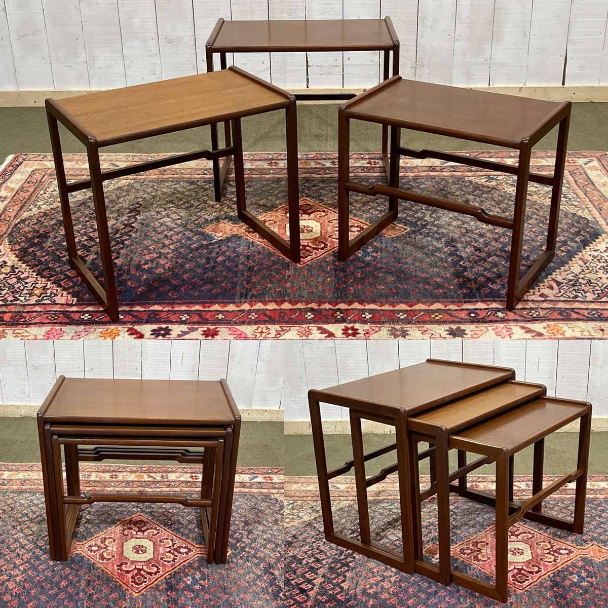 Set of 3 English teak nesting tables from the 1970s