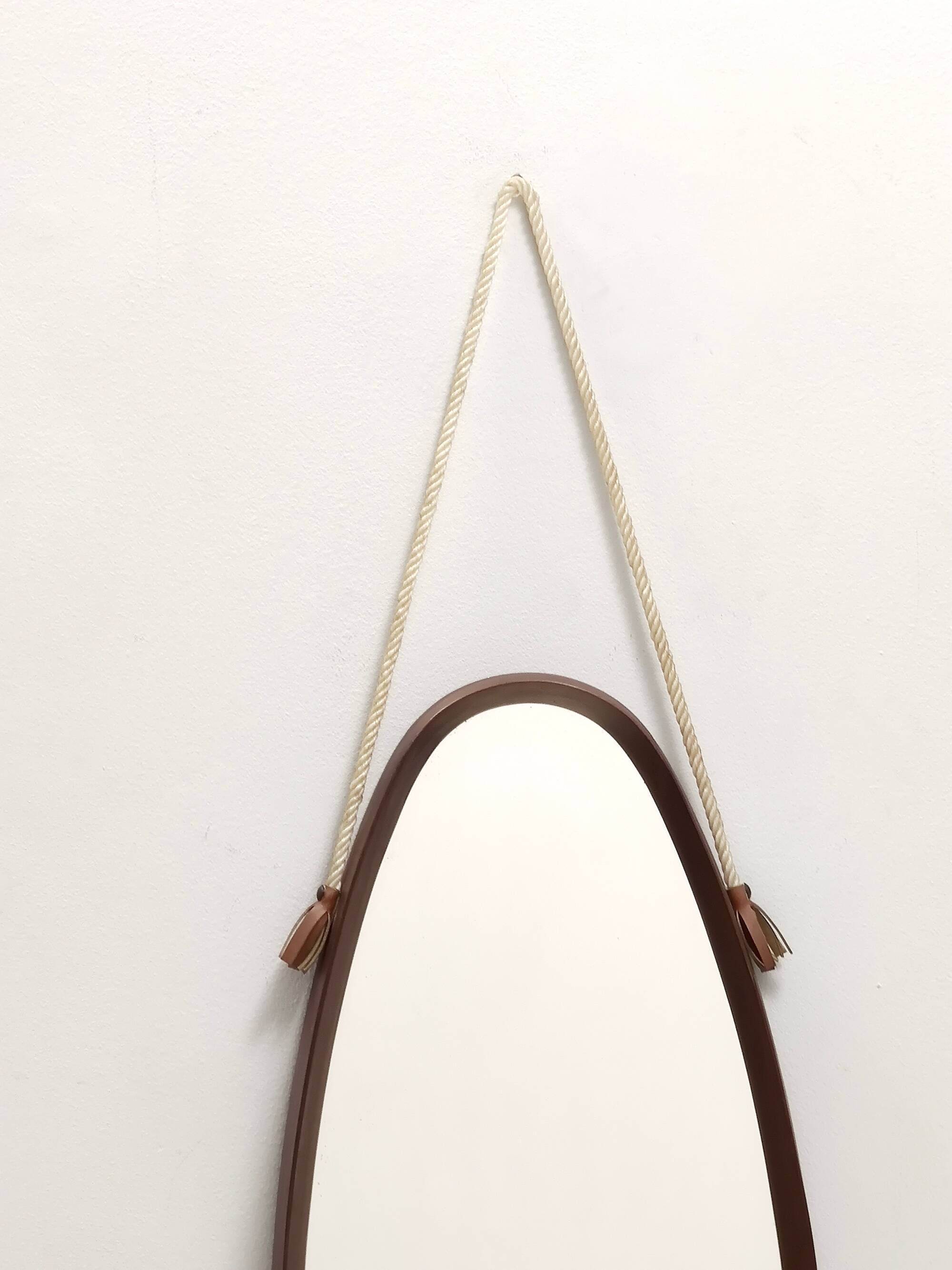 Oval Wall Mirror with Ebonized Beech Frame and a Nylon Rope, Italy