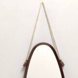 Miroir mural ovale avec cadre en hêtre noirci et corde en nylon, Italie