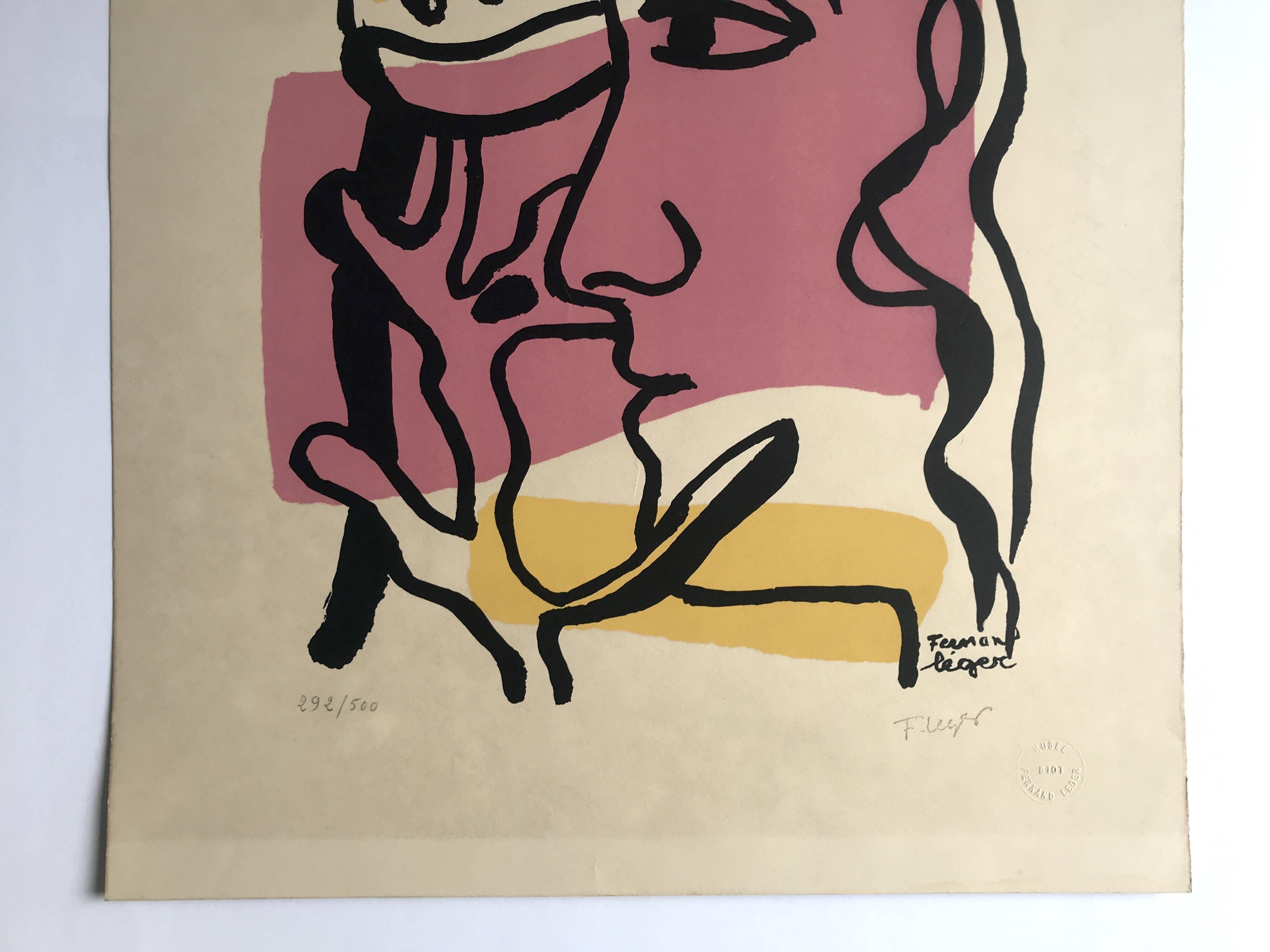 Fernand LEGER, Profile with Flower, c. 1948. Signed and stamped lithograph.