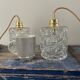 Set of two vintage electric chiseled glass walking lamps
