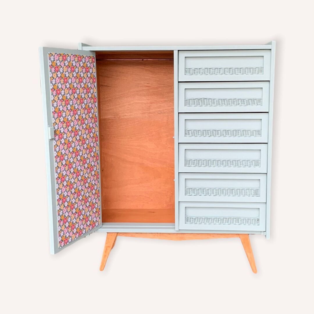 Wardrobe chest of drawers vintage compass feet 1950