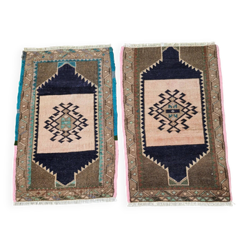 Set of 2 vintage handmade Turkish rugs 51x82 cm