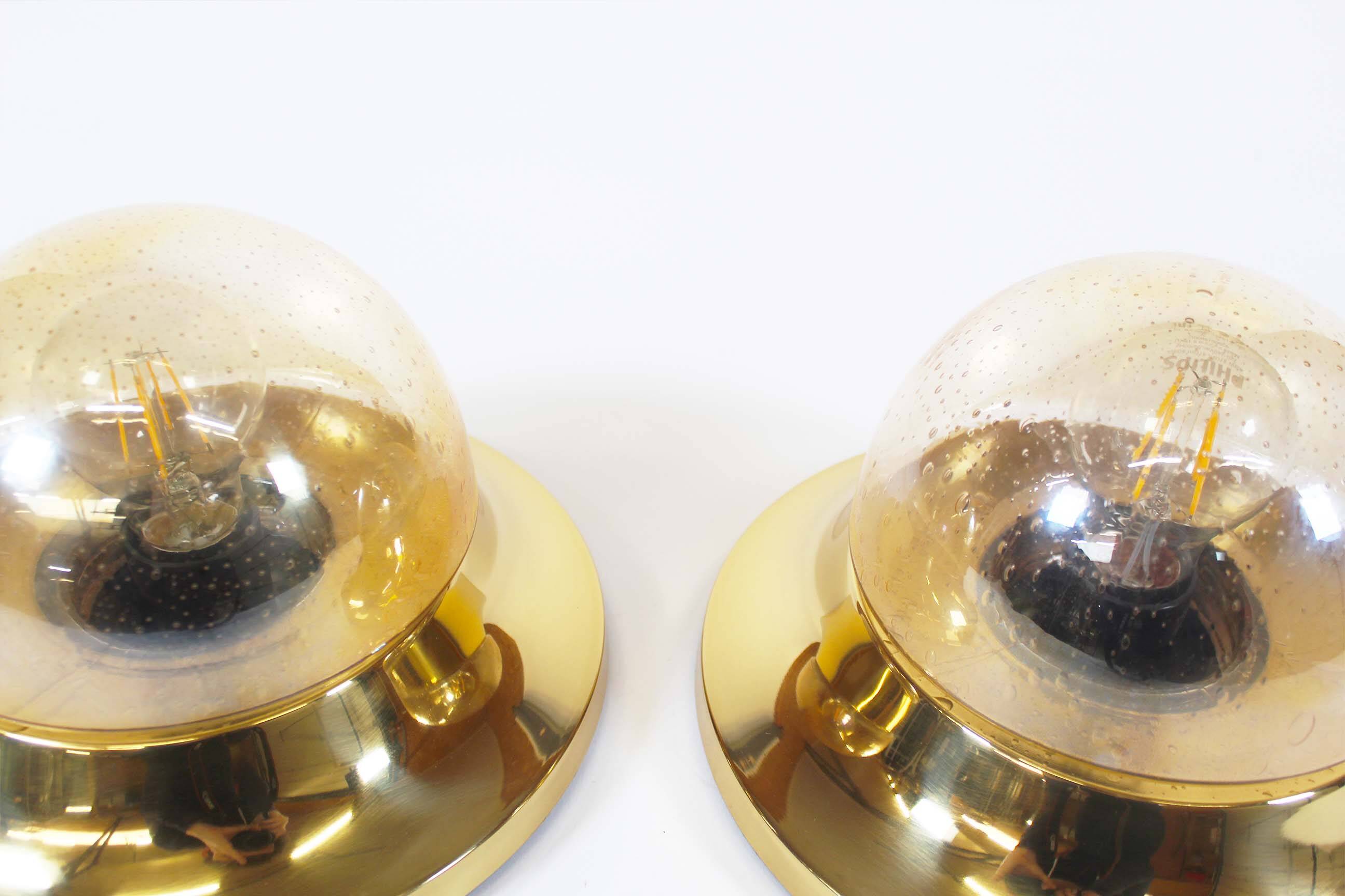 Pair of Amber glass and brass vintage wall lights, Germany 1970's