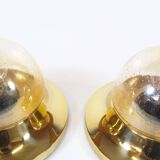Pair of Amber glass and brass vintage wall lights, Germany 1970's