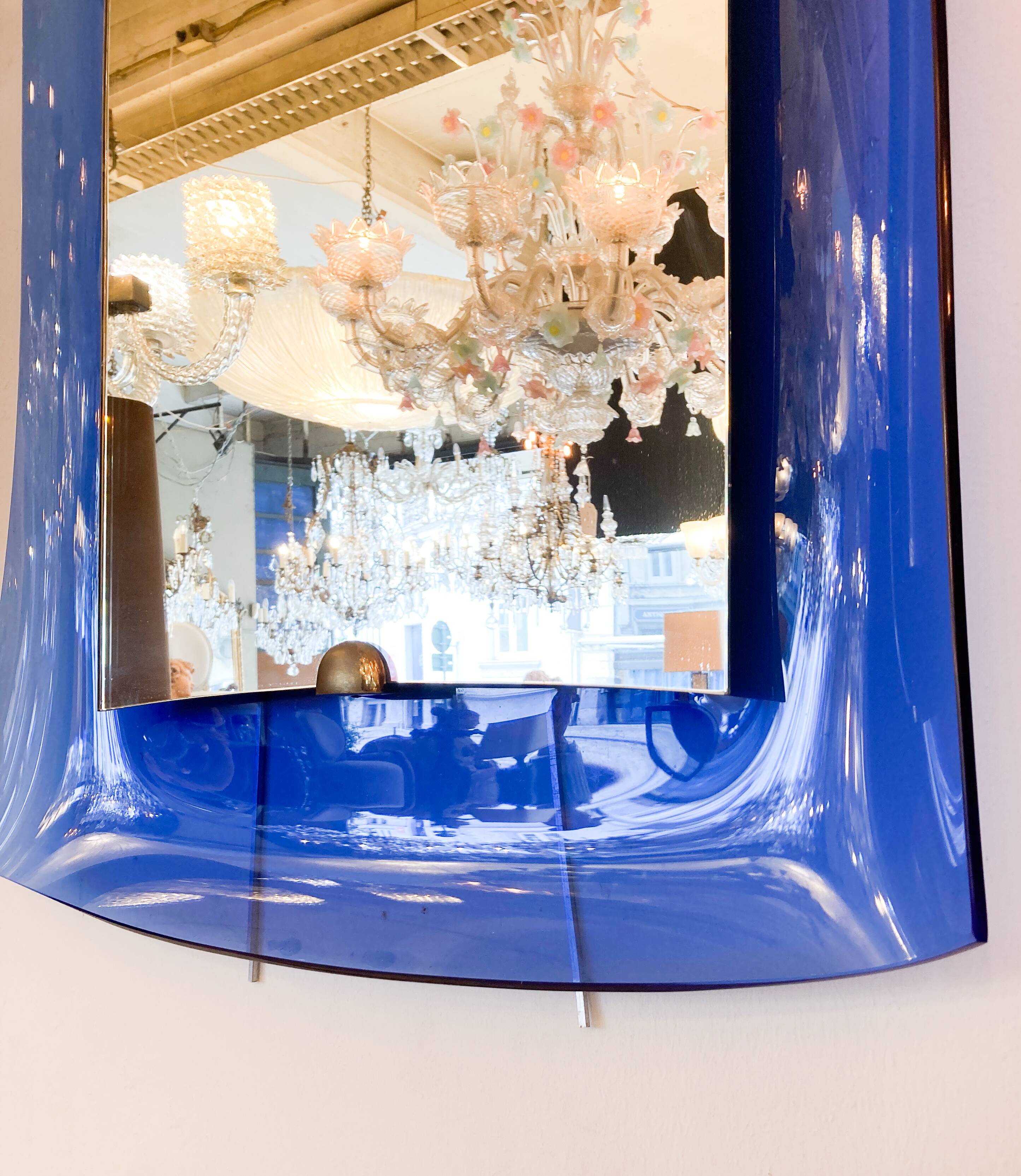 Mid-Century Modern Cobalt Blue Glass Mirror, Italy, 1950s
