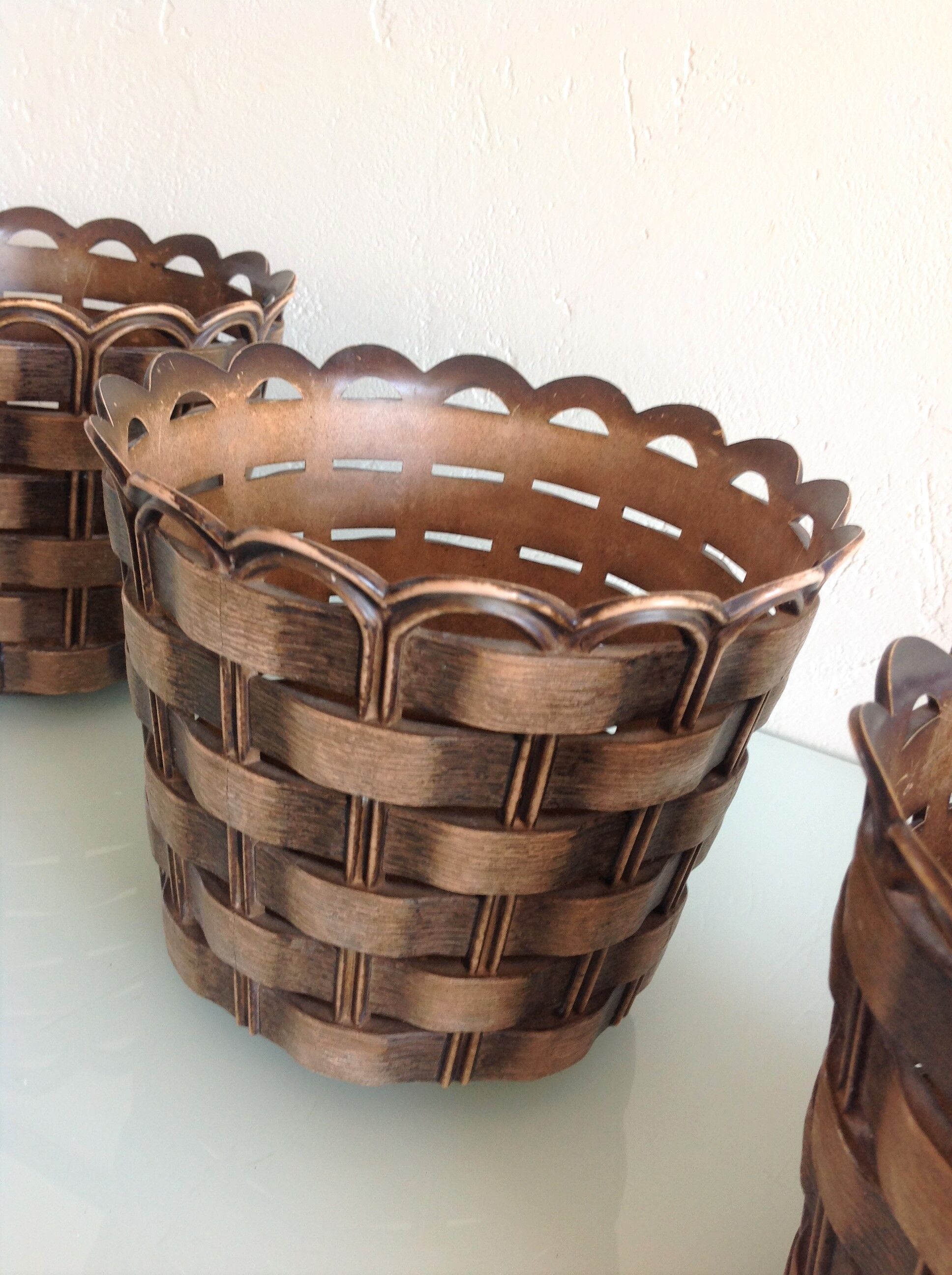 Suite of three cache pots imitation wicker braided by Emsa / vintage 60s-70s