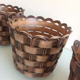 Suite of three cache pots imitation wicker braided by Emsa / vintage 60s-70s
