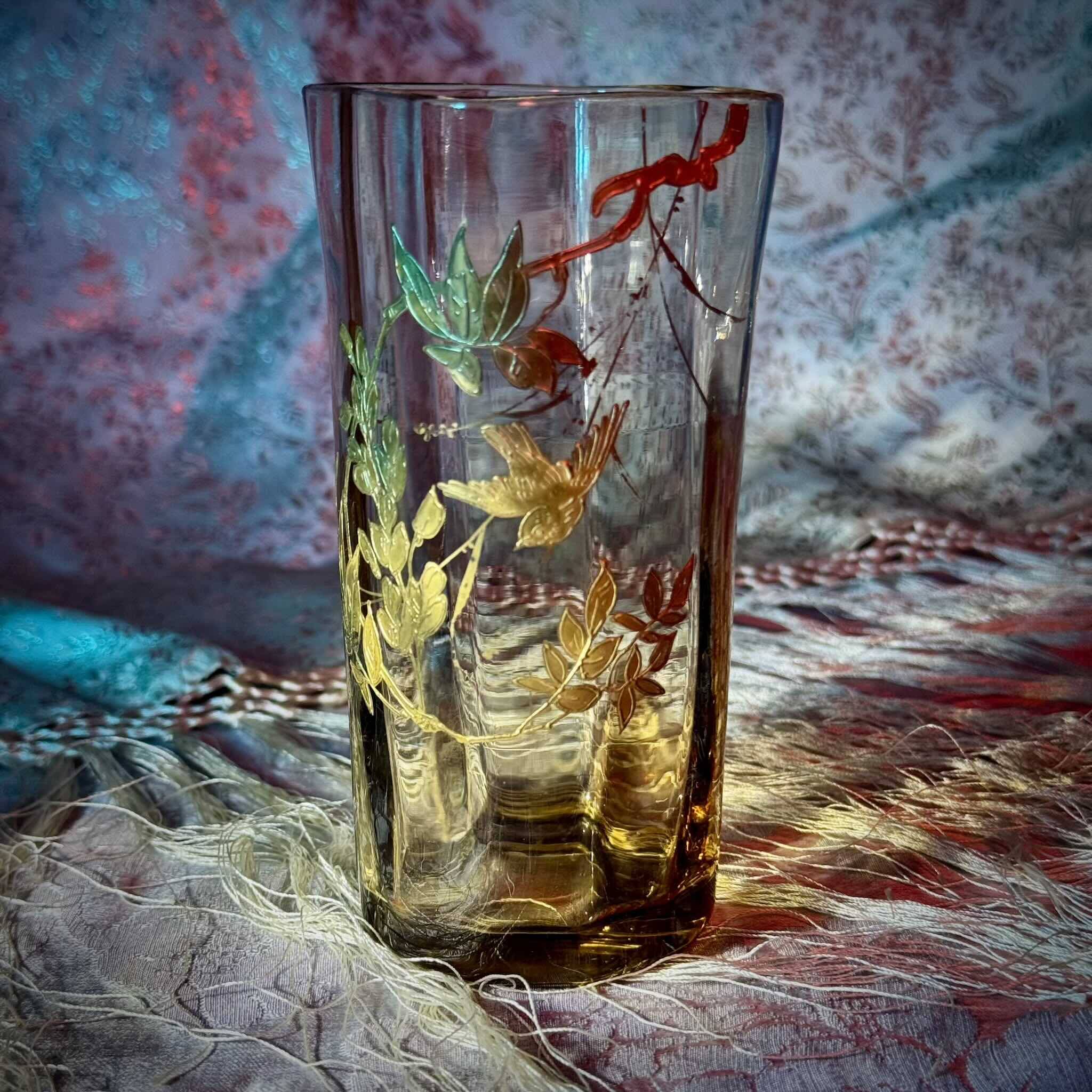 Crystal Vase | Gilded Branch and Bird Decor | Late 19th Century