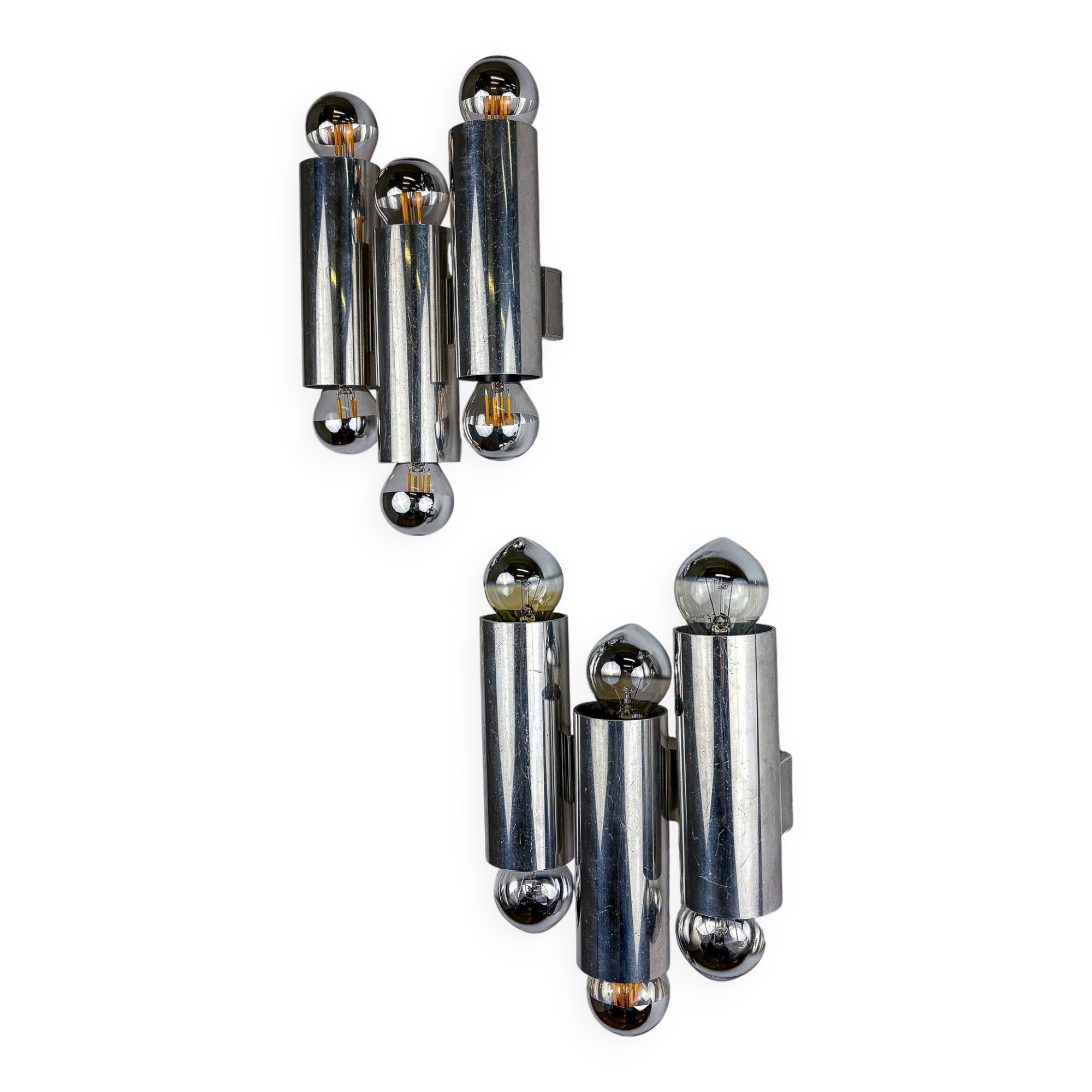 Pair of Gaetano Sciolari tubular chrome wall sconces, Italy 1970s