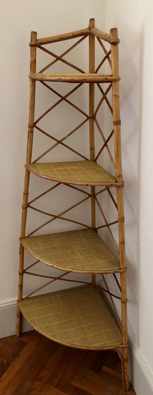 Rattan corner shelf