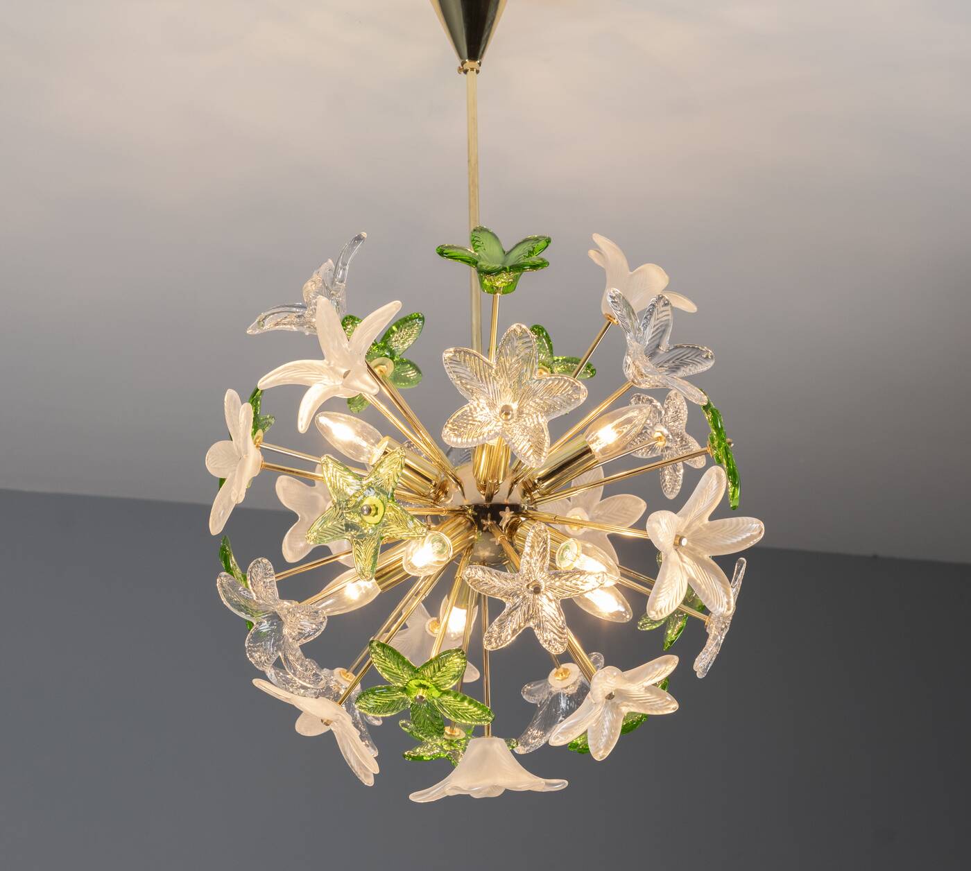 Sculptural Floral Glass Chandelier, Czechoslovakia, 1970s–1980s