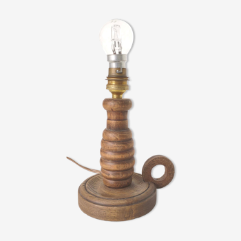 Pied de lampe bougeoir en bois tourné