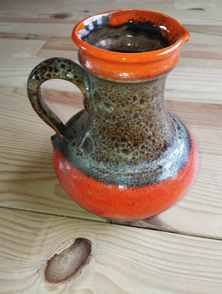 Vintage cruche – Red and brown flamed enamel – Numbered – 1950s–60s
