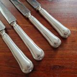 REX - Lot of 4 table knives model Chinon with silver-plated metal contour.