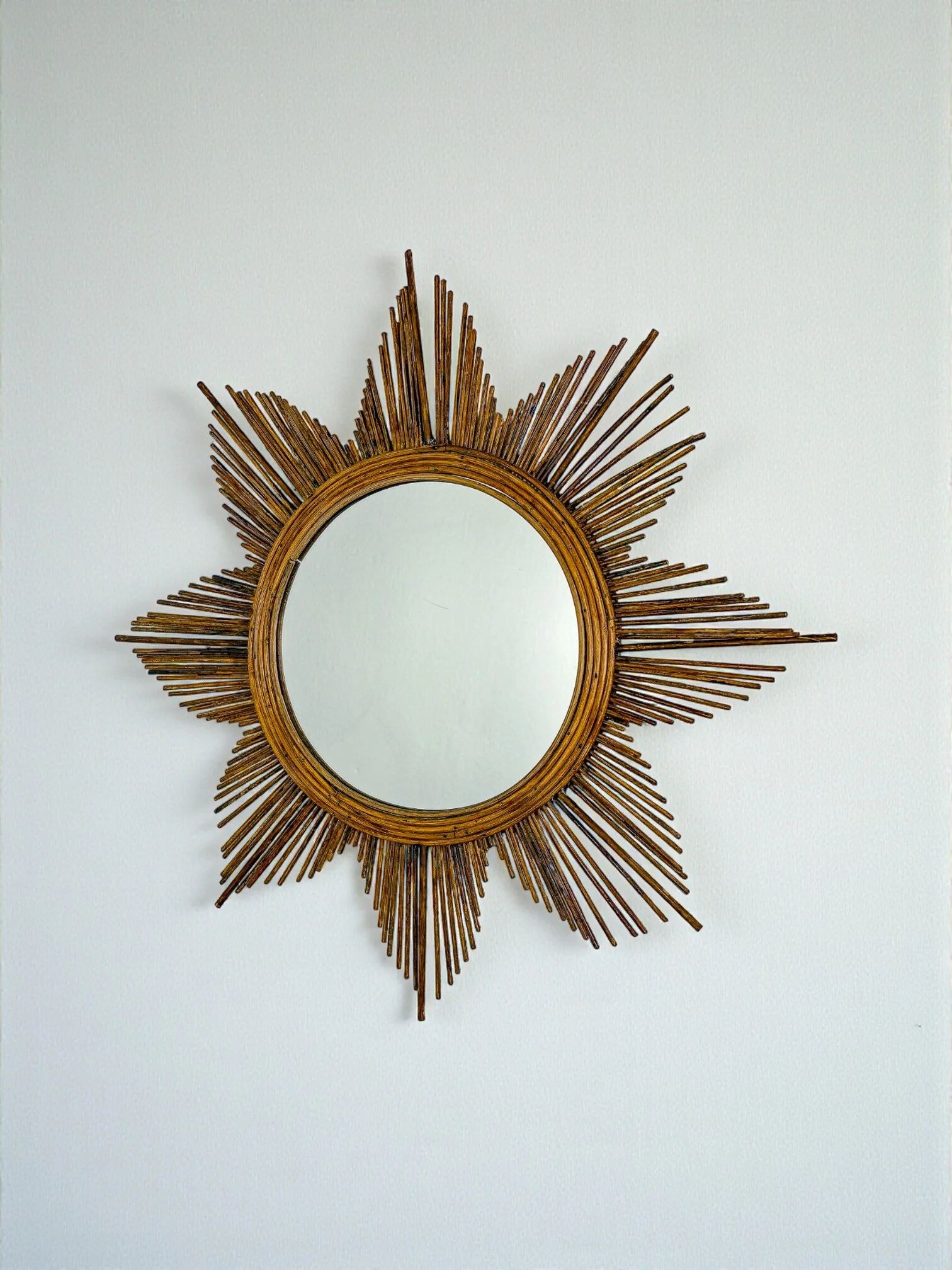 Starburst rattan sunburst mirror, Spain, 1960s