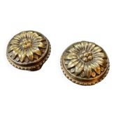 pair of Louis XVI style solid brass furniture knobs with floral motif