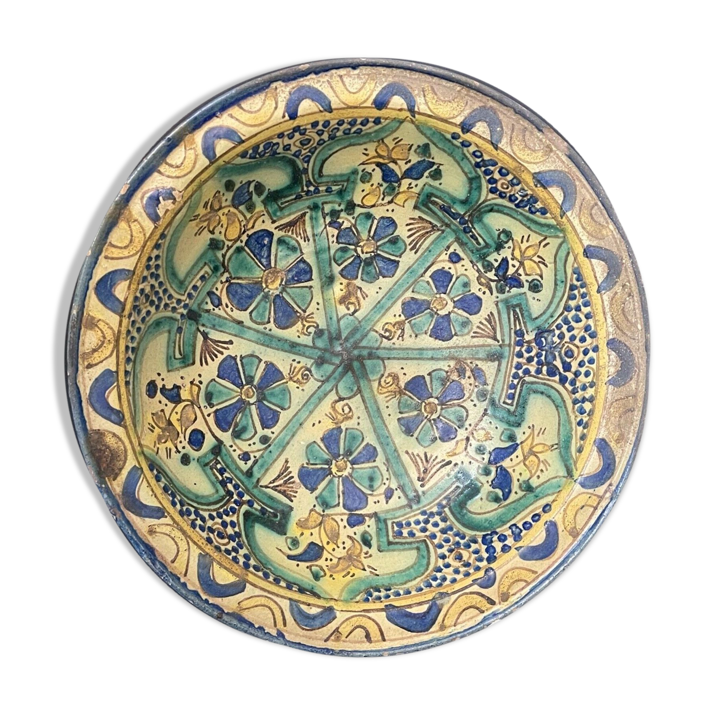 Large Dish Fez Morocco 19th 19th polychrome earthenware 35.3 cm