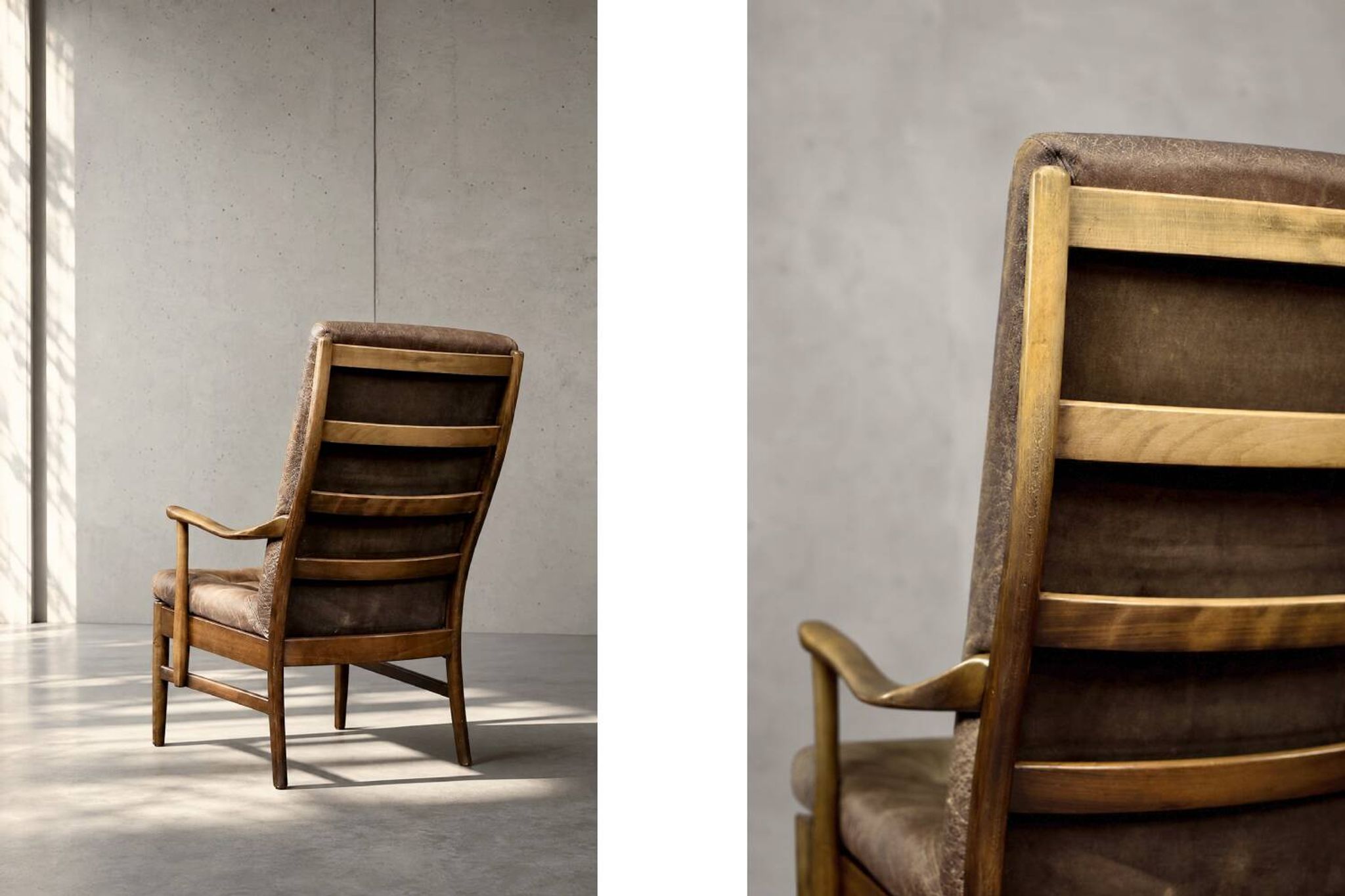 Vintage MidCentury Danish Beech&Leather High Armchair from Farstrup Møbler