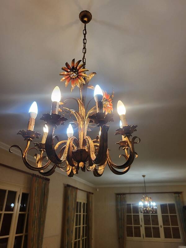 Set of painted metal chandeliers with flower decor